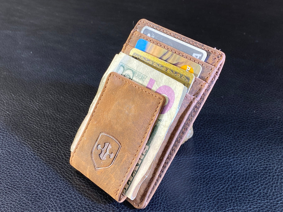 Front Pocket Leather Wallet with Money Clip Closure