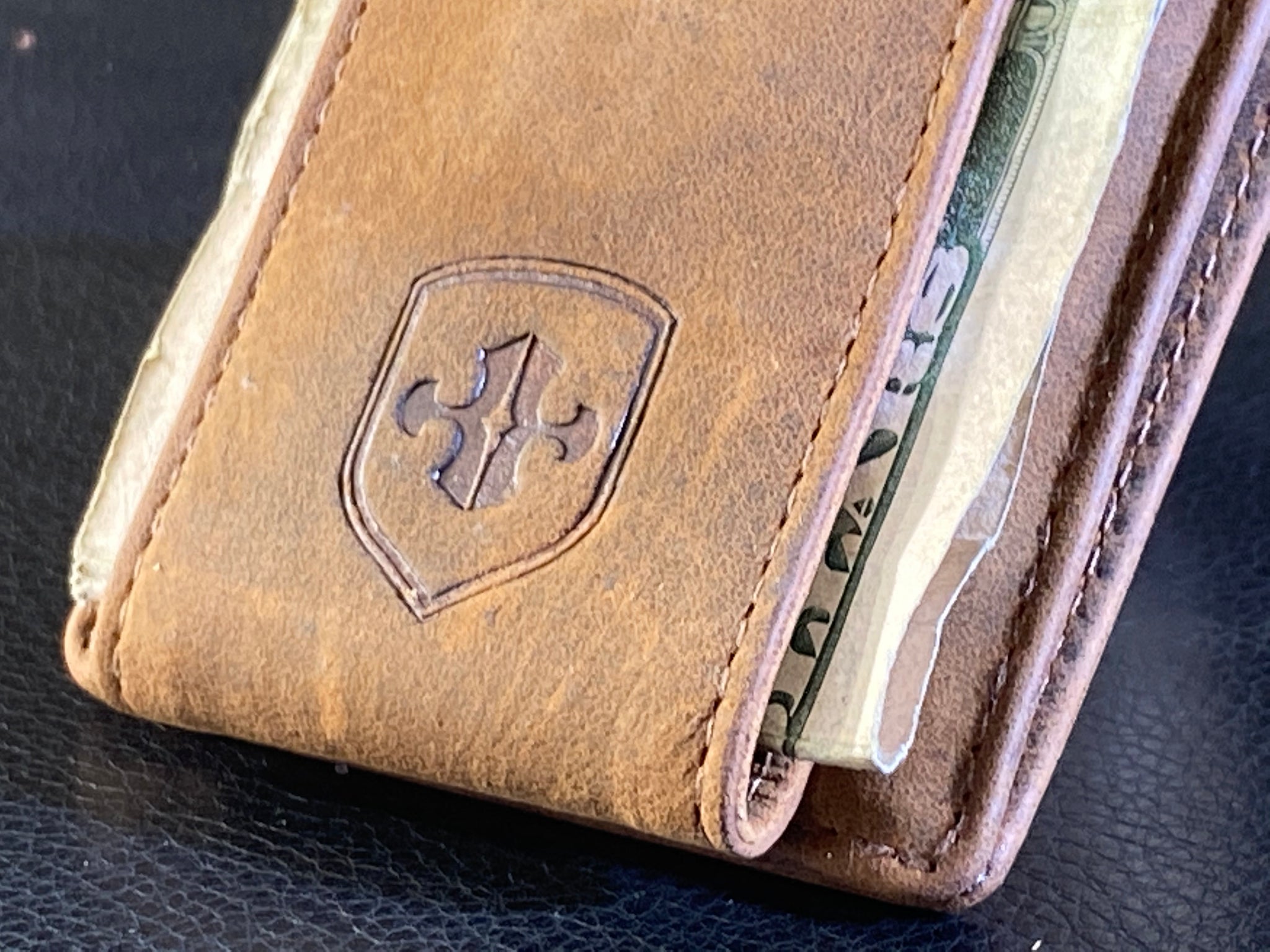 Front Pocket Leather Wallet with Money Clip Closure