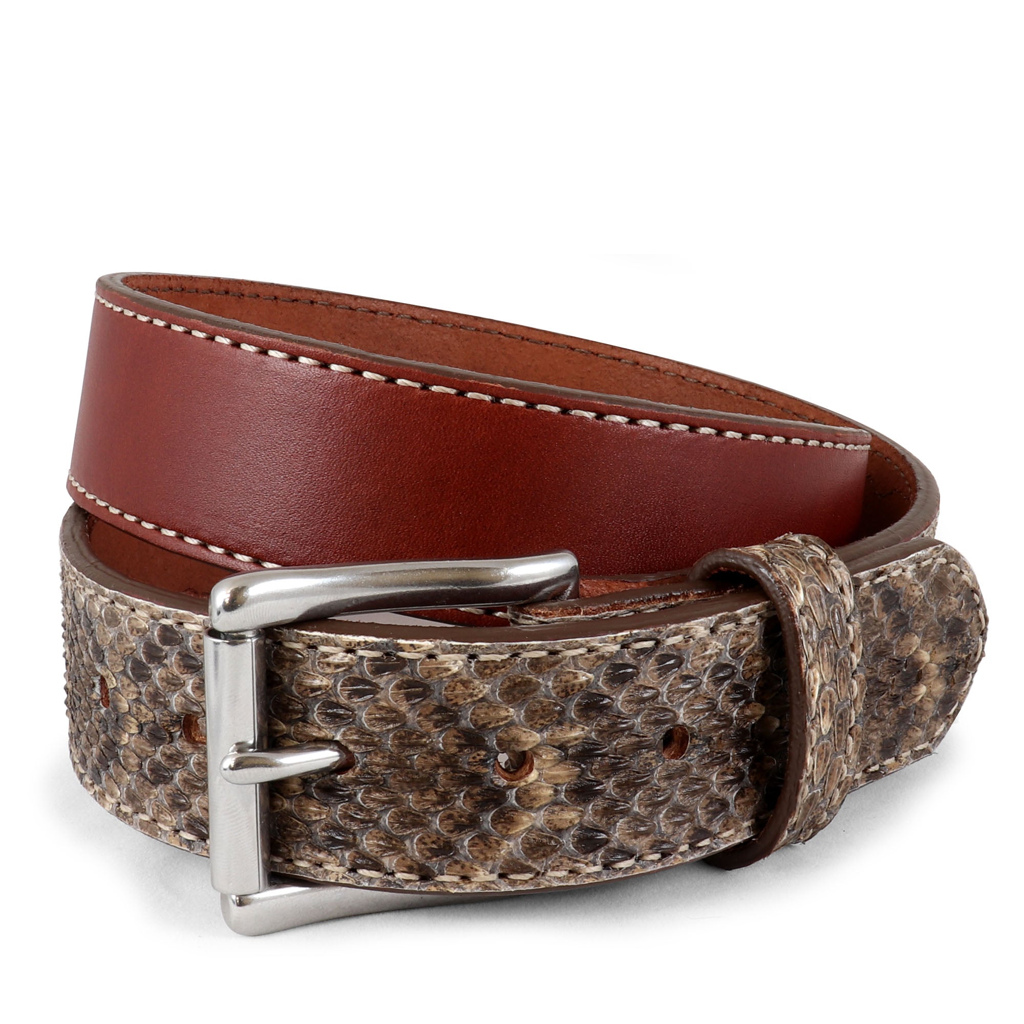 Western Belt with  Genuine Diamondback Rattlesnake Leather
