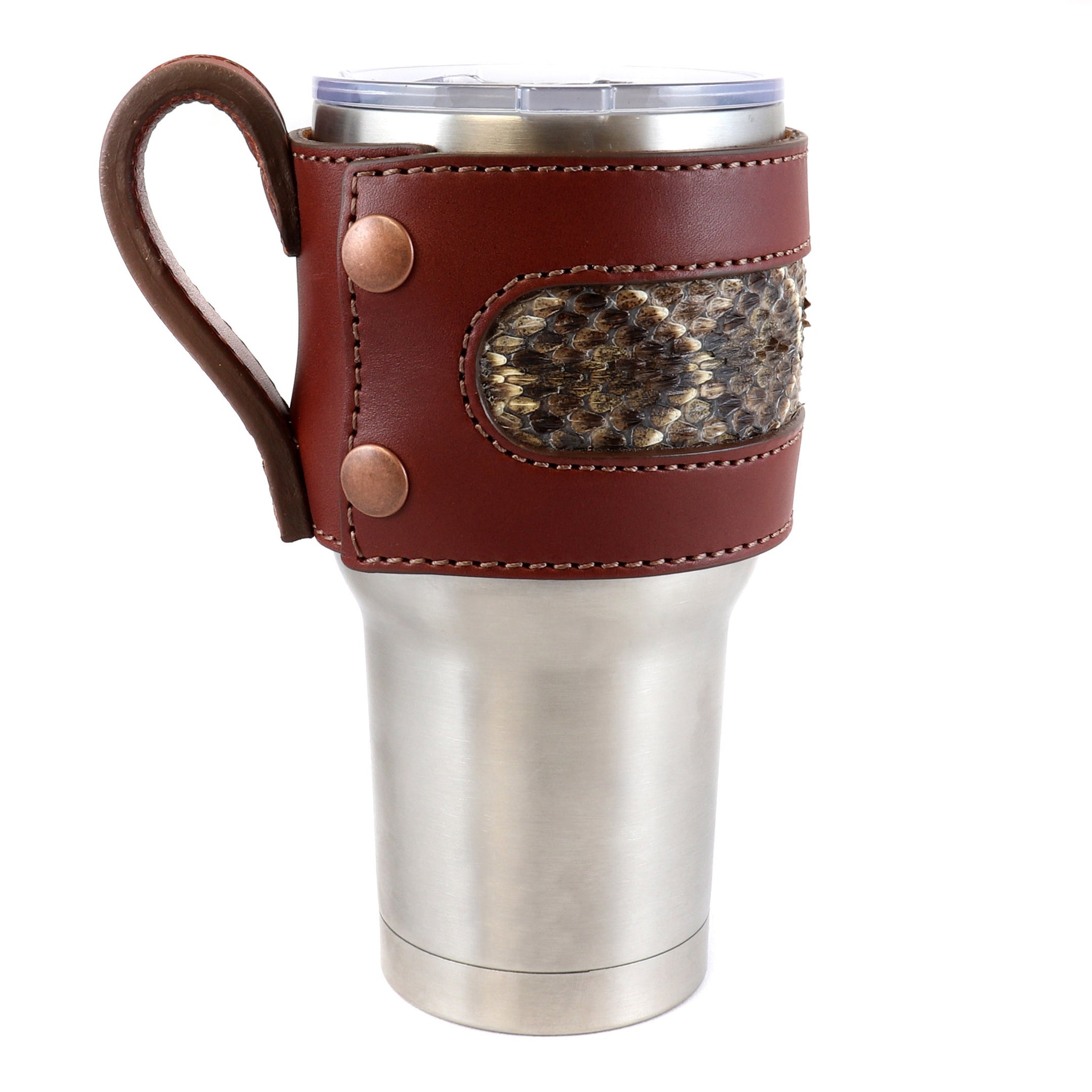 Rattlesnake Leather Yeti Cup Sleeve w/Handle - Tannare Leather